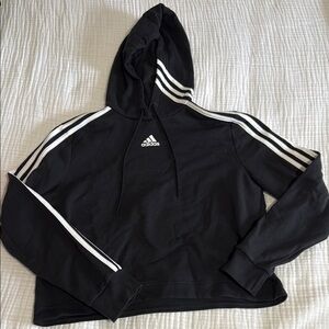Adidas Women’s Black Cropped Hoodie with White Stripes